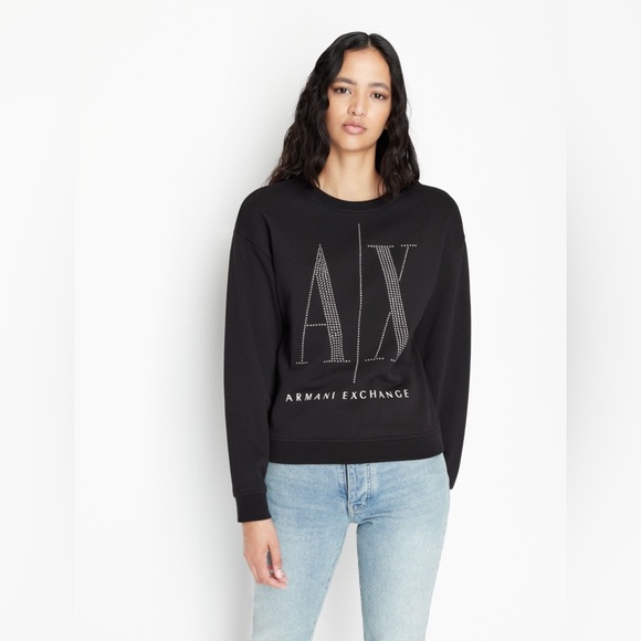Armani Exchange ICON LOGO STUDDED CREW NECK SWEATSHIRT - Picture 8 of 11